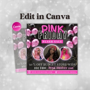Folheto editável da Black Friday, Black Friday Sales, Pink Friday Sale flyer, Black Friday Deals, Black Friday Flyer Instagram Stories