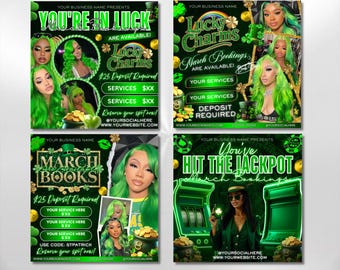 March Booking Flyer Bundle, March Books, Casino Flyer, Book Now Flyer, St. Patricks Day Flyer, Lash Tech Flyer Mua Nail Flyer Canva Template