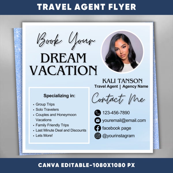 Travel Agent Flyer Template, Travel Agent Content, Girls Trip Flyer, Travel Flyer, Social Media Flyer, Canva Template Instant Download