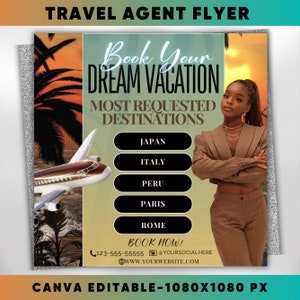 Travel Agent Flyer, DIY E-Flyer Template, Travel Flyer, Vacation Flyer, Travel Agency, Social Media Flyer, Canva Editable, Instant Download