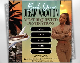 Travel Agent Flyer, DIY E-Flyer Template, Travel Flyer, Vacation Flyer, Travel Agency, Social Media Flyer, Canva Editable, Instant Download