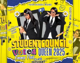 Blue And Yellow Student Council Campaign Flyer For Queen,Editable School Election Poster,Vote for Homecoming Queen, Class President Campaign