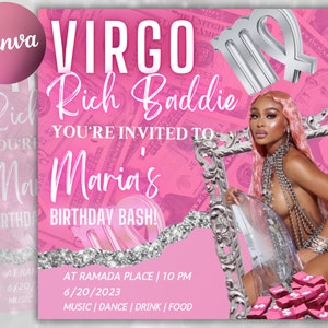 Virgo Birthday Flyer, Pink Birthday Flyer, Birthday Template, Birthday Girl, Party Flyer, Celebration Flyer, Digital Flyer