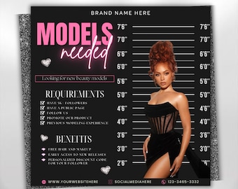 Brand Ambassador Flyer, Models Wanted Flyer, Hair Lash Model Wanted Flyer, Wanted Brand Influencer, DIY Canva Template Instant Download