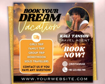 Travel Agent Flyer Template, Travel Agent Content, Girls Trip Flyer, Travel Flyer, Social Media Flyer, Canva Template Instant Download