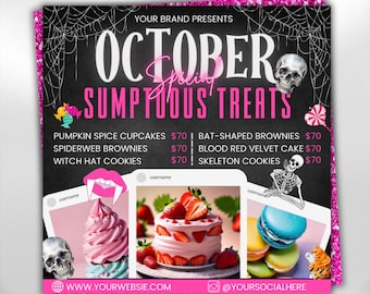 Halloween Flyer, October Bake Sale Flyer, Bake Shop Flyer, Cake Flyer, Halloween Dessert Flyer, Social Media Flyer, Editable Canva Template