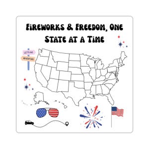 STICKER - Feuerwerk & Freiheit, Einzelstaat, USA, Reise, Färbung, DIY, Reiseliebhaber, Süßer Laptop Aufkleber, Fourth of Juli Aufkleber