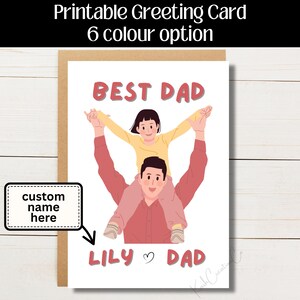 Printable Father’s Day Card from Kids – Customized Greeting Cards, 6 Color Options, Instant Download Digital Card for Dad