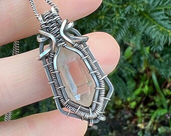 Elven Elvish Quartz Water Clear Crystal in sterling silver pendant necklace