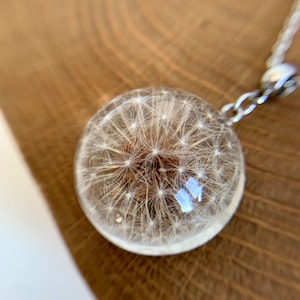 Dandelion hemisphere necklace, real dandelion jewelry, dandelion pendant, epoxy resin necklace, unique necklace for women, unusual jewelry