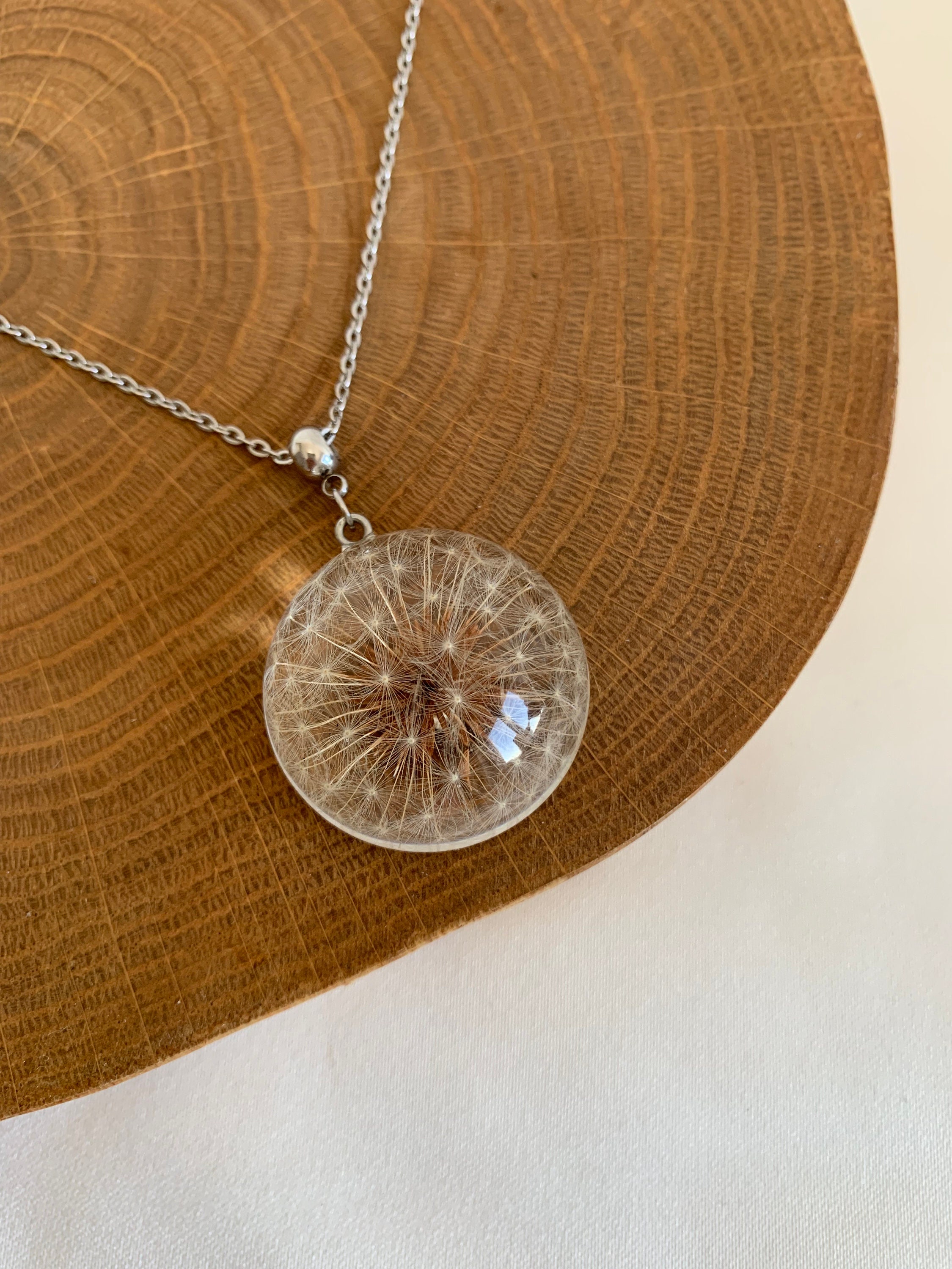 Orb Dandelion Locket Wish Necklace In Glass Orb With Silver
