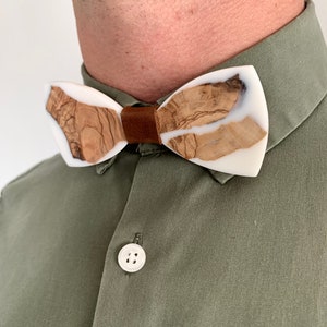 Wooden bow tie, white bow tie, mens bow tie, wedding bow tie, groomsmen bow tie, gift for husband, unique bow tie, unusual gift for mens