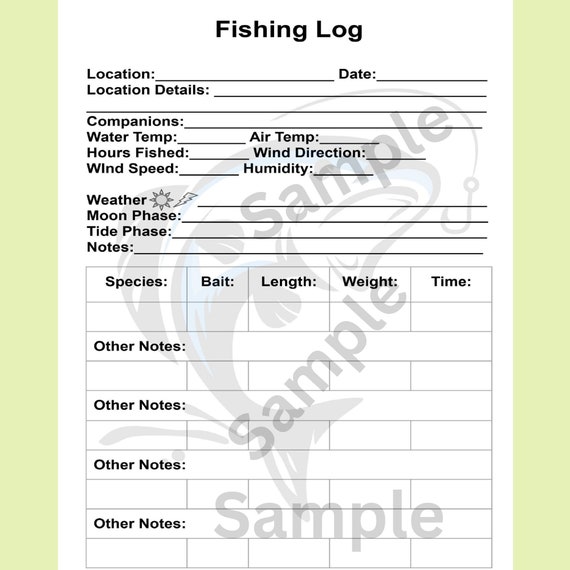 Fishing Log Pages and Fishing Journal Stationery, Printable Instant  Download 