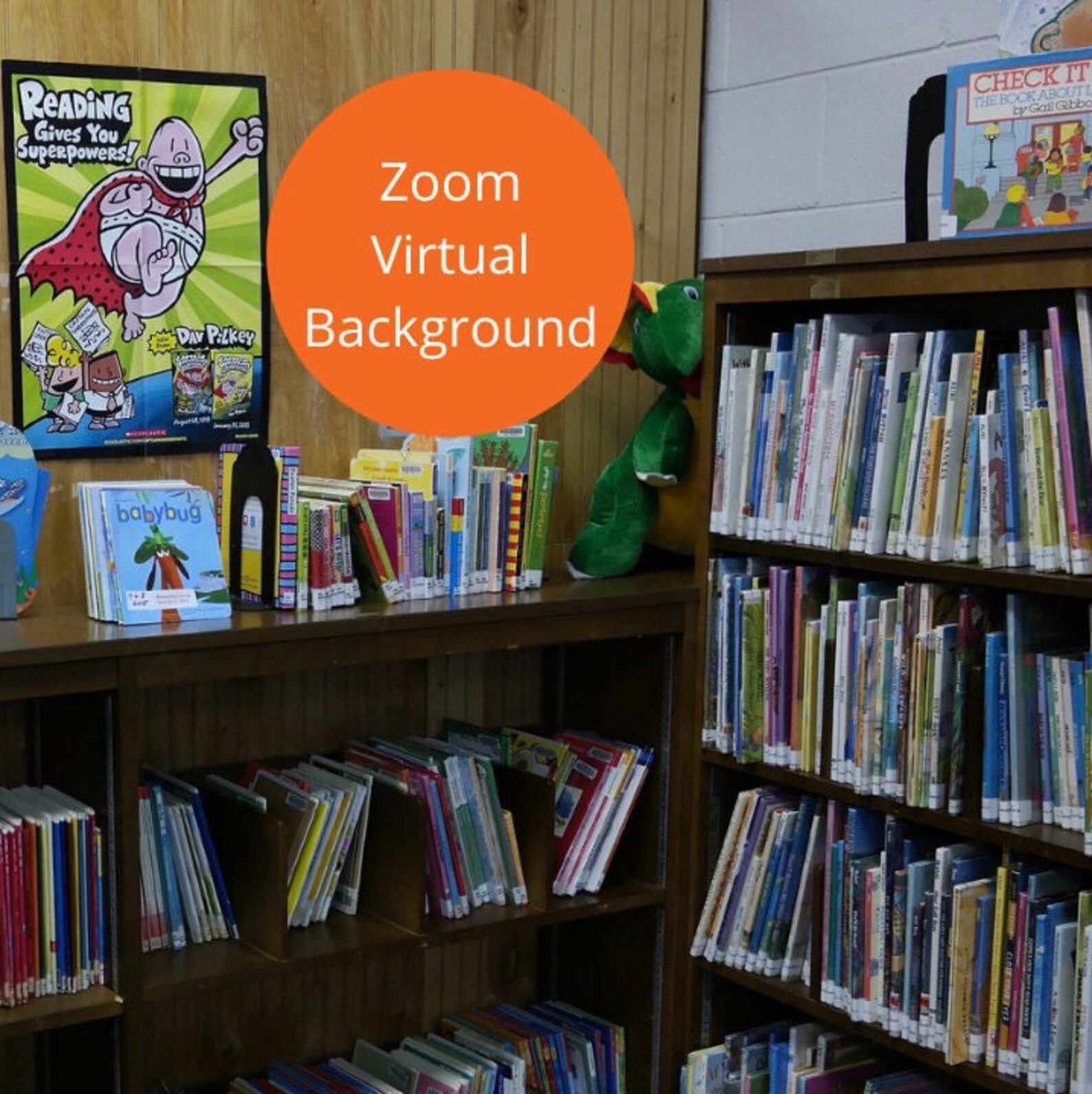 Children Library Bookshelf Zoom Background, Digital Virtual Background