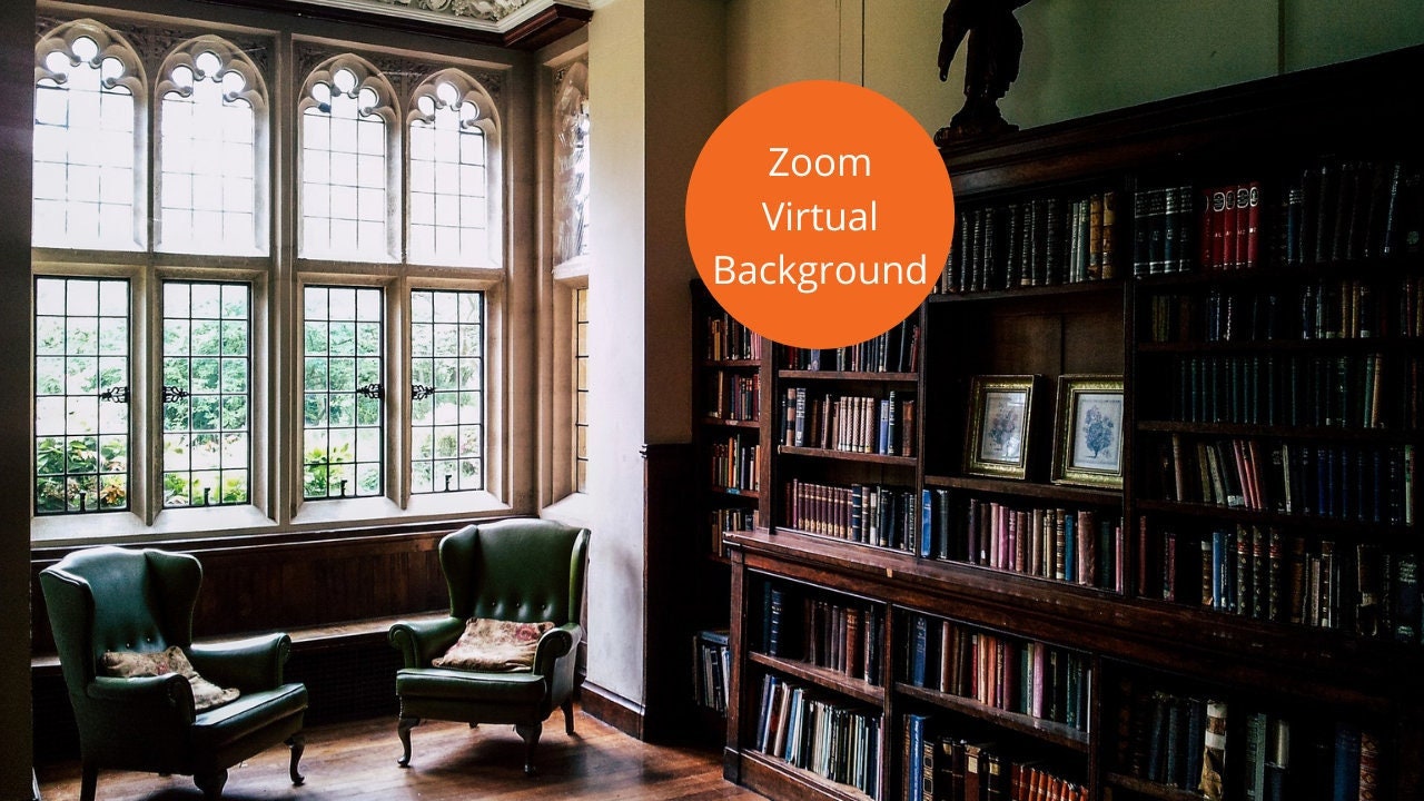 Formal Library Bookshelf Zoom Background Digital Virtual Etsy Finland