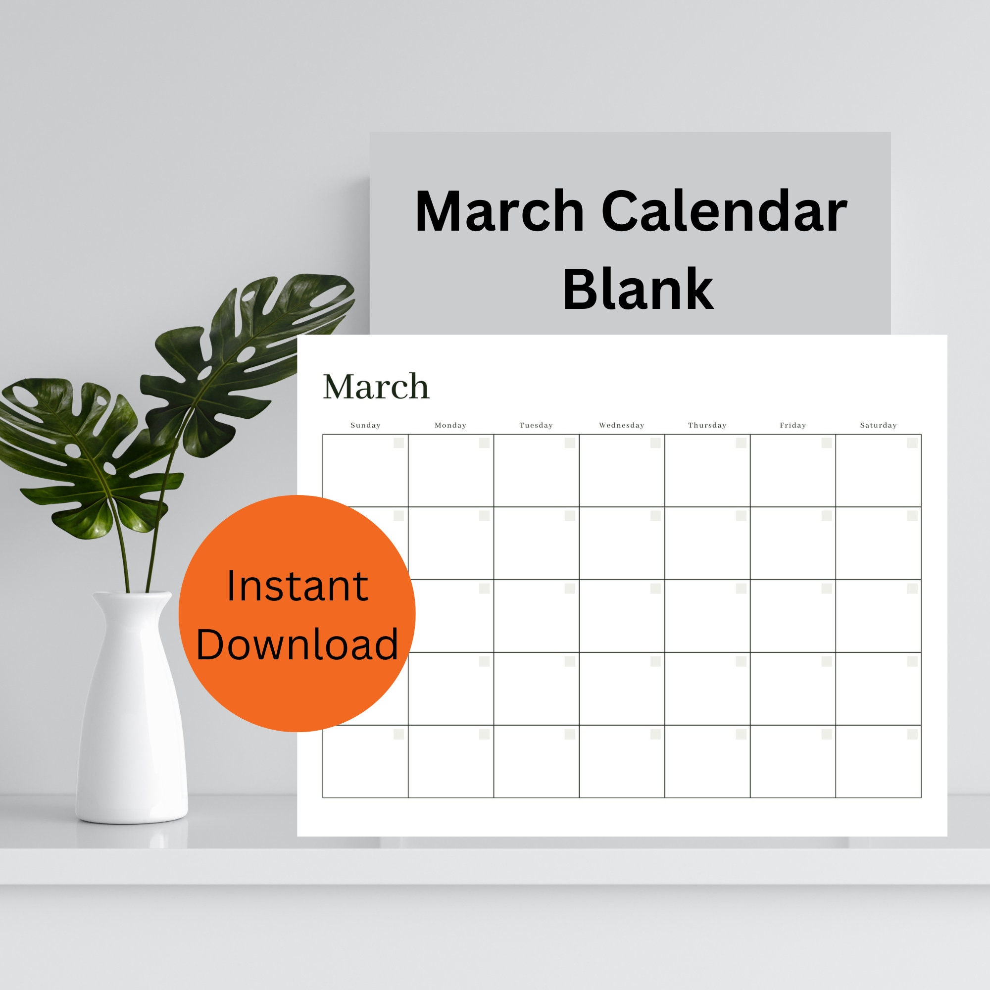 Blank March Calendar, Perpetual Calendar, Digital Download, Simple Monthly Blank Calendars ...