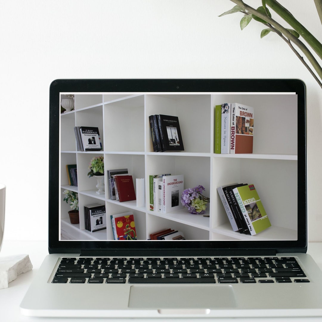 Virtual Bookshelf White Bookshelf Zoom Background, Digital Virtual Background for Zoom and Other