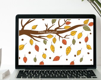 Hello Autumn Desktop Wallpaper, Computer Wallpaper, Laptop Wallpaper, Digital Wallpaper