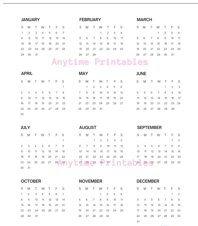 2023 Year at a Glance Desktop Calendar Yearly Calendar Etsy