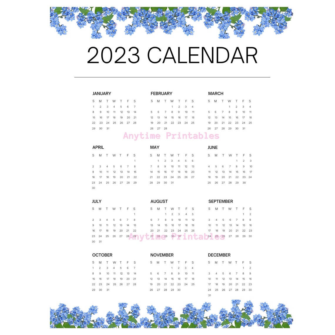 2023 Year at a Glance Desktop Calendar Yearly Calendar Etsy