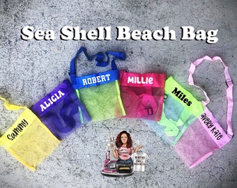 Seashell bag, Personalized seashell bag, kids beach bag, end of year class gift, beach bag, mesh bag, custom seashell bag, seashell bag