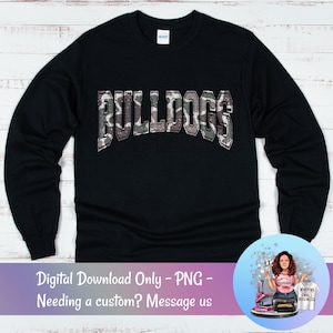 Bulldogs PNG, Retro Camo Distressed Varsity Letters, School Spirit Game Day Shirt Design, Varsity Mascot Sublimation PNG, Team Pride PNG