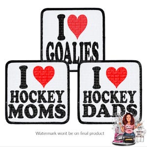 I love goalies hat patch, I heart Hockey dad hat patch, Hockey mom iron on, I heart hockey dads hat patch, Hockey hat patch, Hockey iron on