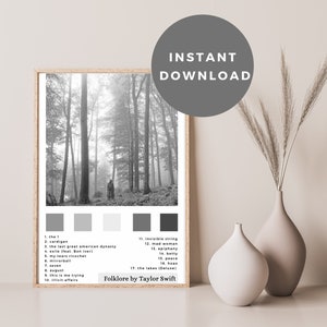 Lista utworów z okładki albumu Folklore autorstwa Taylor Swift, plakat Taylor Swift, prezent Swiftie, dekoracja ścienna do druku || dekoracja sypialni Towary Swiftie
