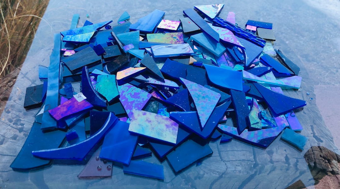 200blue Glass Piecesmosaic Art Glass Suppliesgarden Art Etsy