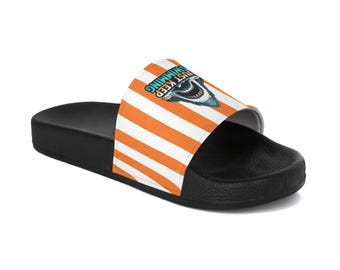Sandalias de playa Jaws Coastal Seaside Summerween para mujer: sandalias de playa con estampado de tiburones "Just Keep Swimming"
