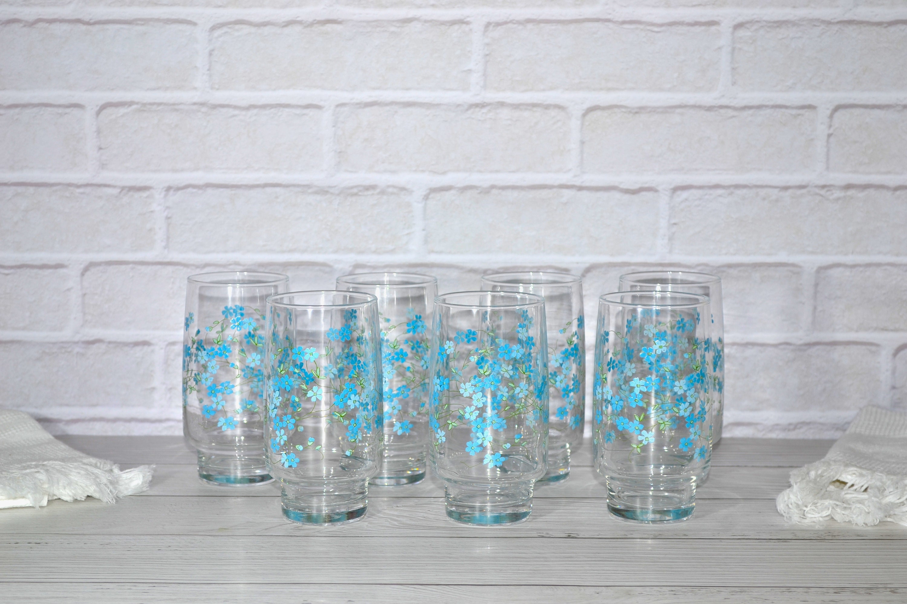 Verres Vintage Myosotis Veronica Arcoroc 1980