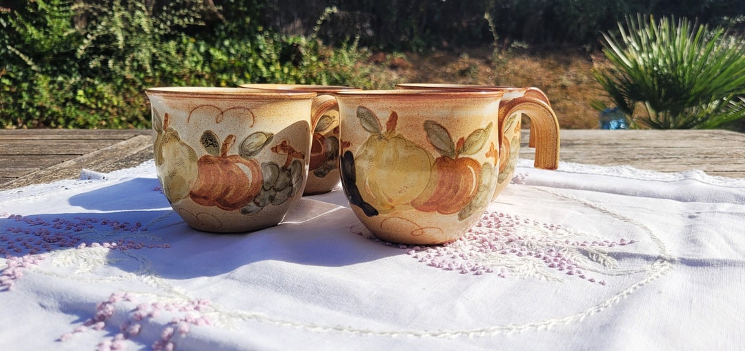 4 Large Stoneware Mugs - Autumn Fruits - Etsy