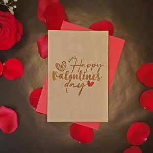 Bonne Saint-Valentin Carte de vœux en bois gravé avec message personnalisé pour la Saint-Valentin