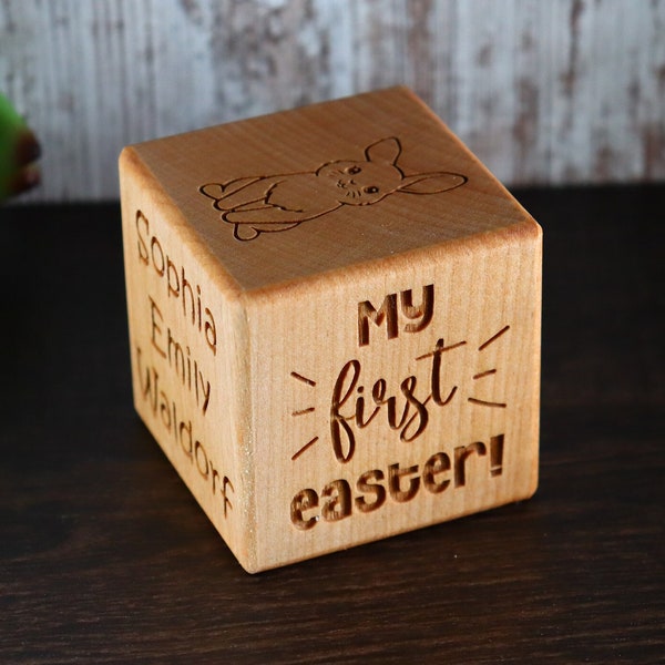 Personalized My First Easter Block, Custom Easter Gift, Easter Keepsake, Engraved Wooden Baby Block, Baby Photo Prop, Babys First Easter