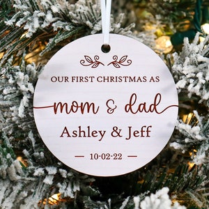 Minimalist Our First Christmas as Mommy & Daddy Personalized Ornament | Customized Keepsake | Modern Gift for New Parents with Newborns