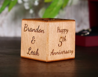 Personalized 5th Anniversary Wood Block | Wooden Anniversary Gift | Engraved Anniversary Gift | Custom Anniversary Gift | 5 Year Anniversary