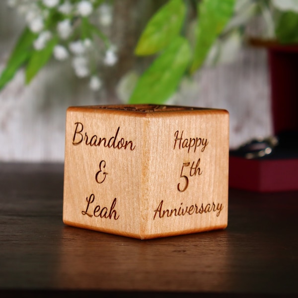 Personalized 5th Anniversary Wood Block | Wooden Anniversary Gift | Engraved Anniversary Gift | Custom Anniversary Gift | 5 Year Anniversary