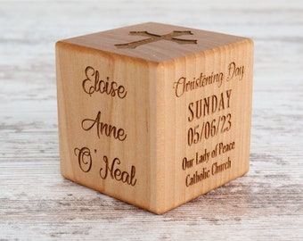 Personalized Christening Maple Wood Block, Baptism Gift