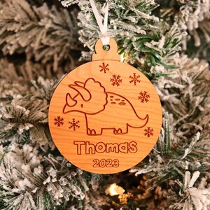 Personalized Prehistoric Dinosaur Christmas Ornament | Customized Wooden Keepsake Gift for Children, Grandkids, Nieces and Nephews