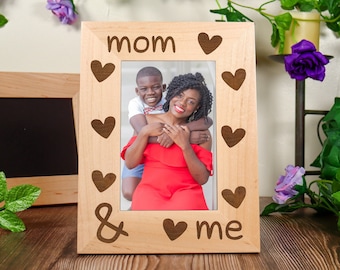 Mommy and Me Mothers Day Gift Personalized Picture Frame, 4x6 or 5x7 Maple and Walnut Wood Easel Back Photo Frame, Custom Present for Mom