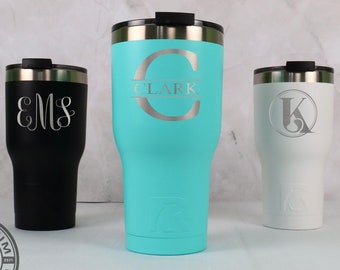 Personalized Tumbler Monogram Design in 20 oz or 30 oz,  Laser Engraved Insulated Tumbler, Custom Travel Coffee Tumbler, Custom Tumbler Cup