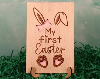 My First Easter Wood Card  | Baby's First Easter | Engraved Easter Card for Baby Girl | Easter Greeting Card | Easter Photoshoot Prop Decor