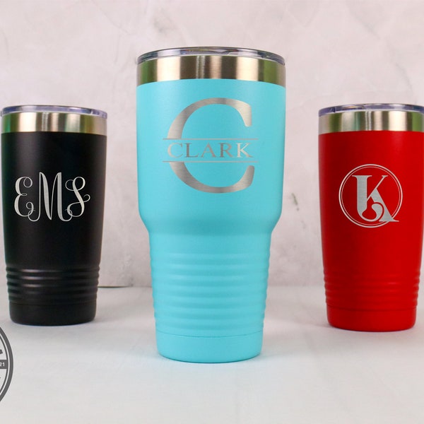 Personalized Monogram Tumbler, 20 oz or 30 oz, Laser Engraved Insulated Stainless Steel Custom Coffee Mug, Gift for Him, Gift for Her