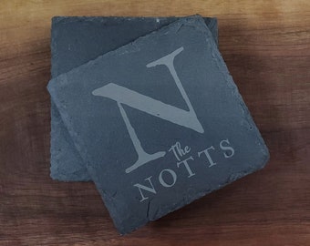 Personalized Coaster Set, Engraved Slate Coasters, Custom Coasters, Monogramed Coaster Set, Set of 4 Coasters