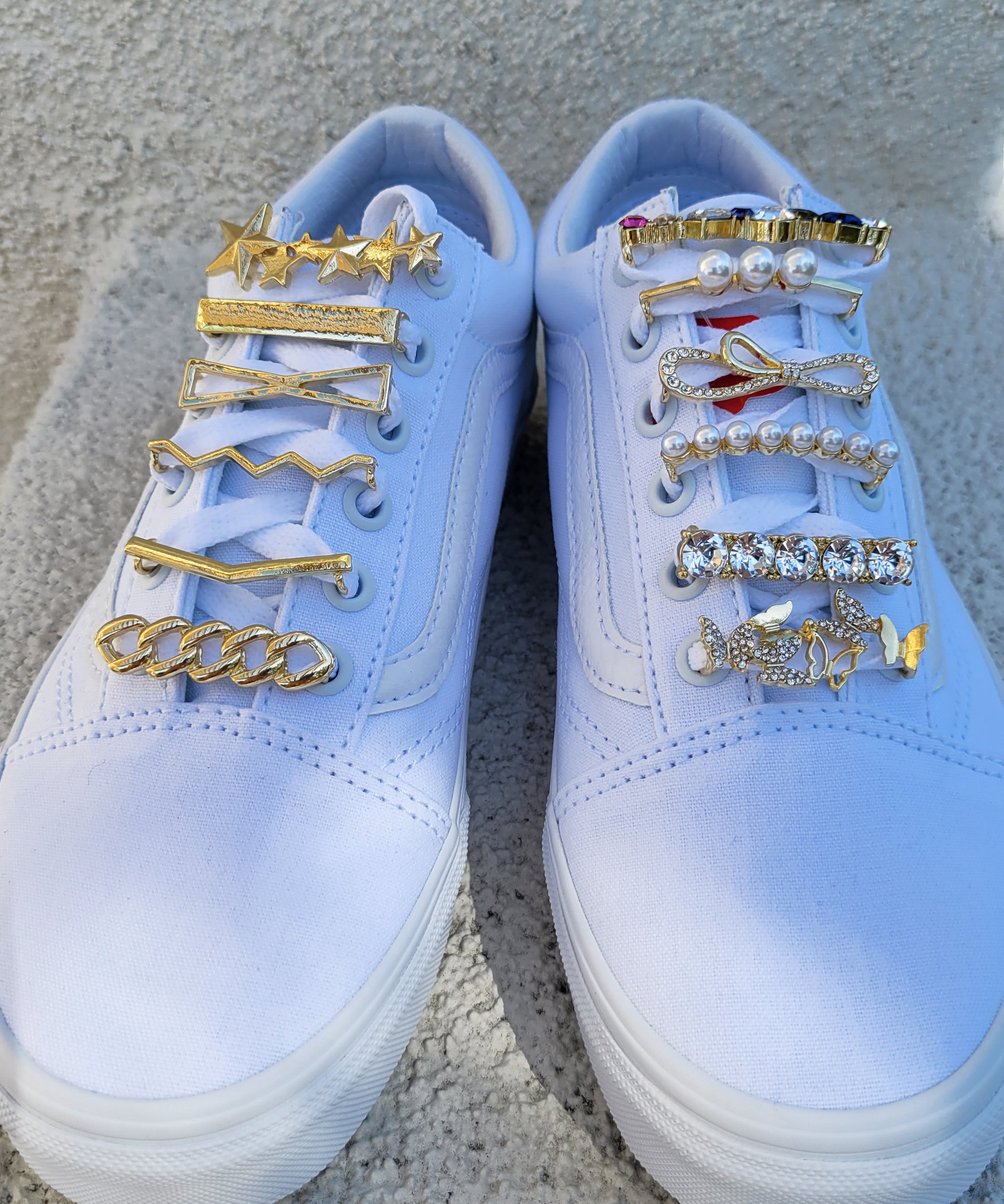 2 PC Set Shoe Lace Gold Charm Perla Cristal Metal Star Etsy