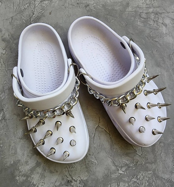 Goth Croc Charms Spikes Punk Rivets Shoe Charms Silver Metal Shoe Chains  Emo Accessories Y2K Shoe Charms for Women Men DIY Clog Sandals Chains For