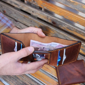 Cartera triple de cuero, cartera triple clásica hecha a mano, cartera de cuero cosida a mano, cartera de marido de cuero vintage, cartera larga de hombre él