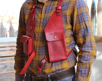 Handmade Leather Phone Shoulder Holster: Wallet Vest Harness