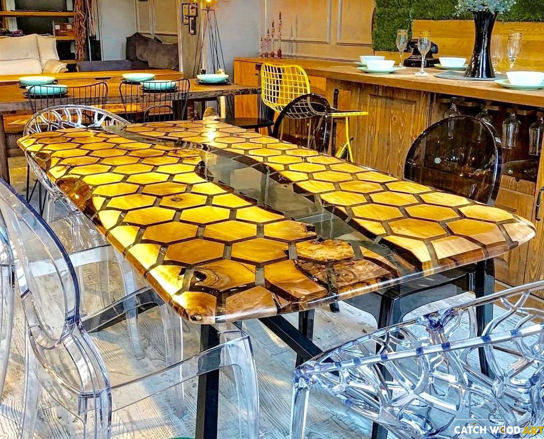 Black Hexagon Epoxy Table Dining Table Custom Etsy