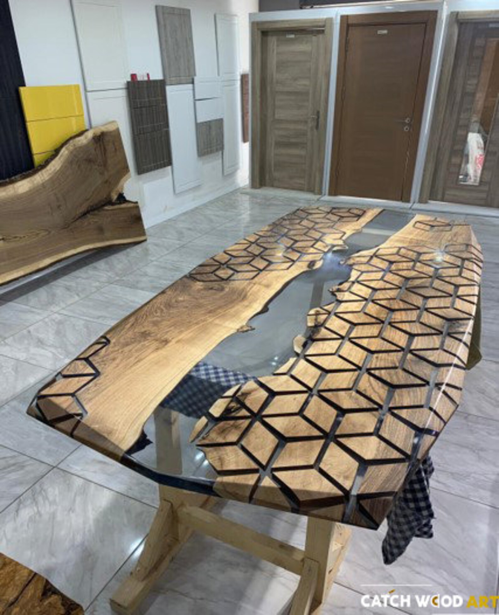 Clear Modern Epoxy Table Made to Order Custom Walnut Hexagon Etsy UK